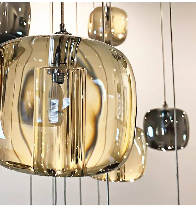 Luxury Led Staircase Chandelier Modern Home Decor Indoor Lighting Fixture Creative Amber/Smoky Grey/Clear Crystal Hanging Lamp