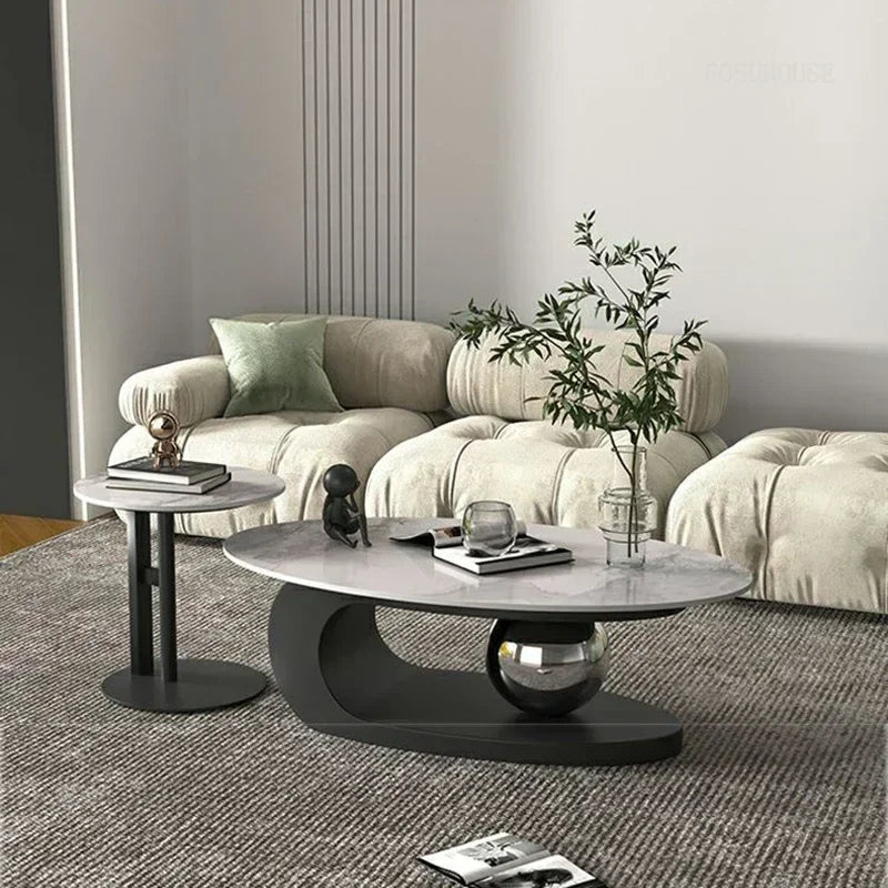 Bright Oval Coffee Table - Italian Rock Slab Design