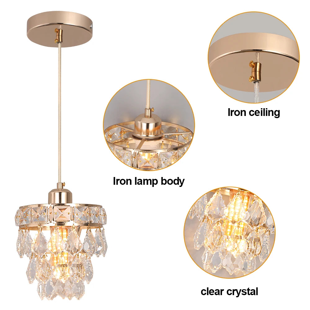 Crystal K9 Chandelier Lamp Living Bedroom Indoor Hanging Lighting Fixtures Modern Gold Pendant Lights for Restaurant Cloakroom E