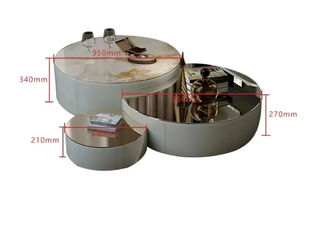 Modern Round Nesting Marble Coffee Table Set of 3