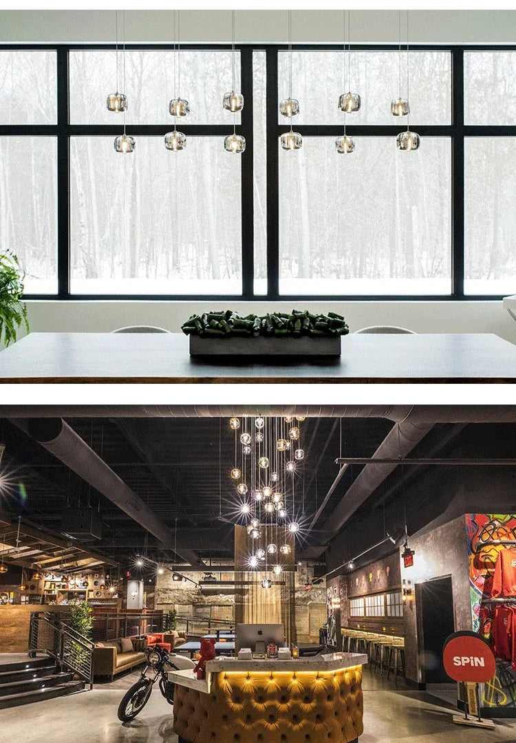 Luxury Led Staircase Chandelier Modern Home Decor Indoor Lighting Fixture Creative Amber/Smoky Grey/Clear Crystal Hanging Lamp