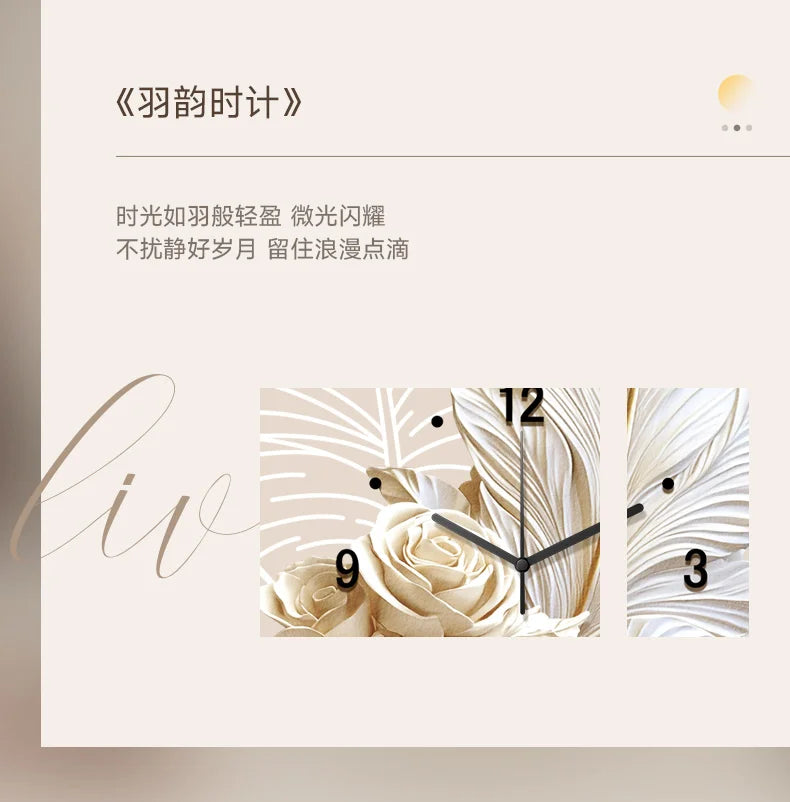 Feather Design Wall Clock With LED Lighting Luxury TV Background Art For Living Room Contemporary Wall Decor