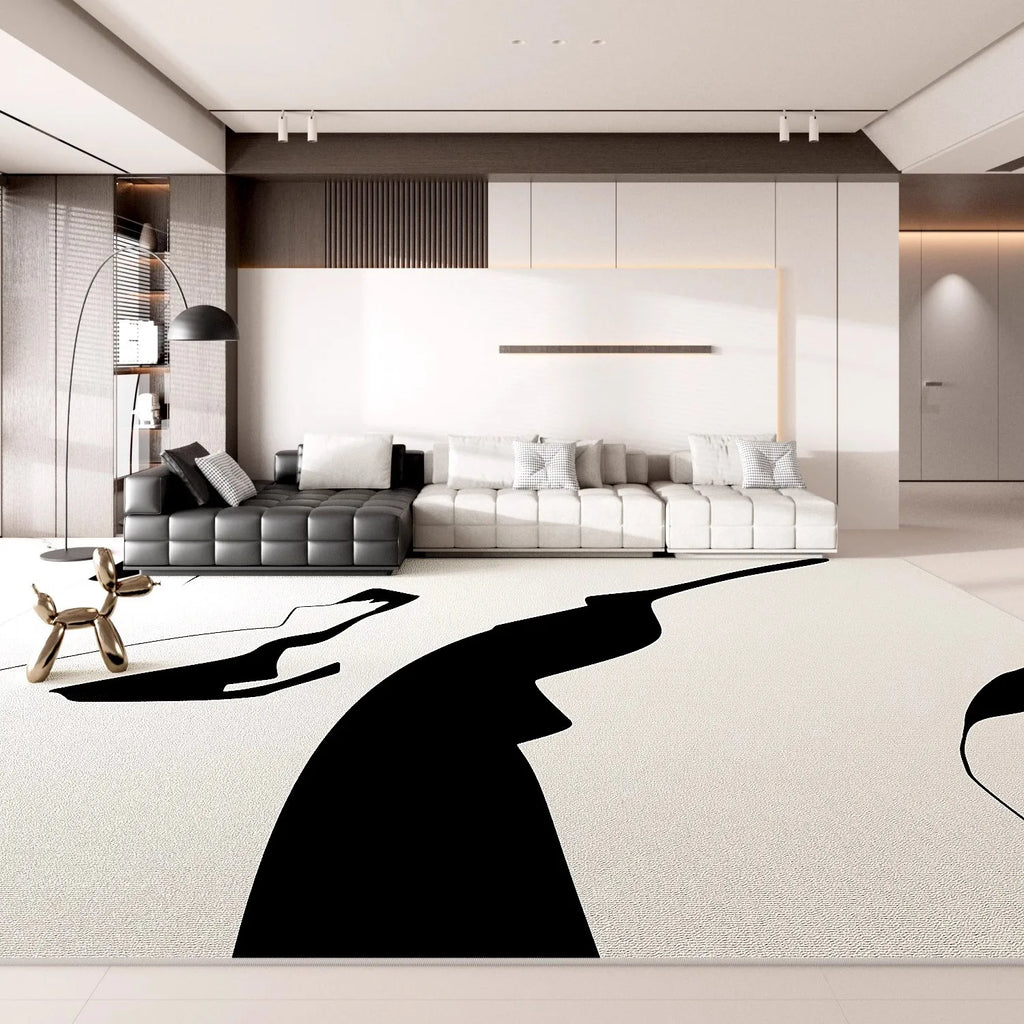 Minimalist Geometric Area Rug - Luxury Black & White Carpet for Living Room & Bedroom