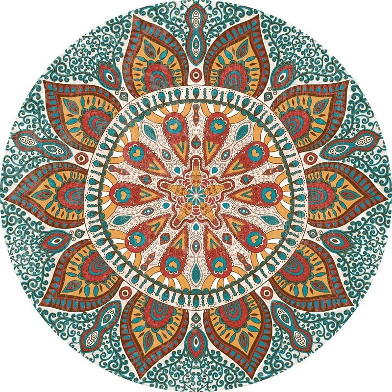 Mandala Round Area Rug - Non-Slip Dirt-Resistant Carpet for Living Room & Bedroom