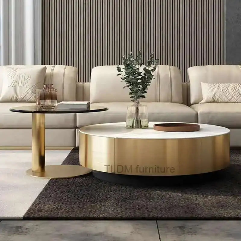 Luxury Round Coffee Table - Designer Metal Base