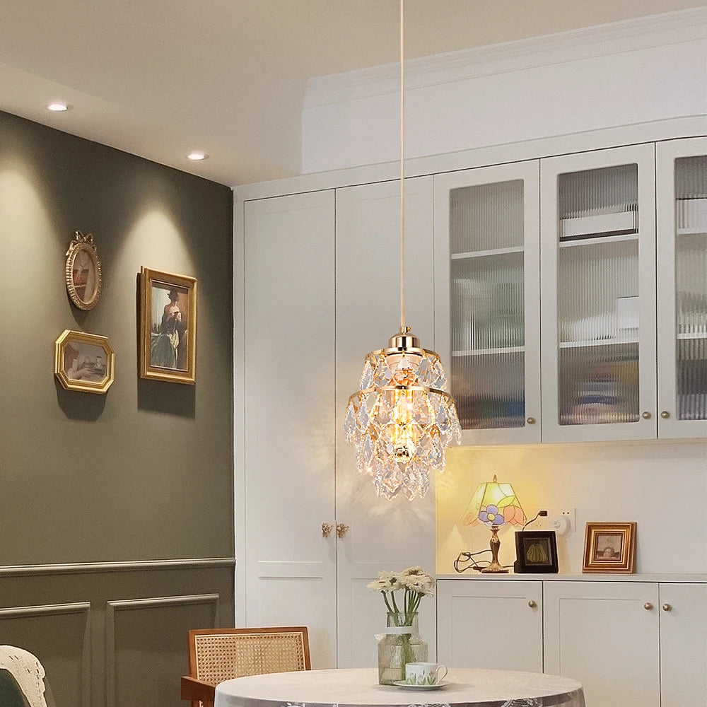 Crystal K9 Chandelier Lamp Living Bedroom Indoor Hanging Lighting Fixtures Modern Gold Pendant Lights for Restaurant Cloakroom E