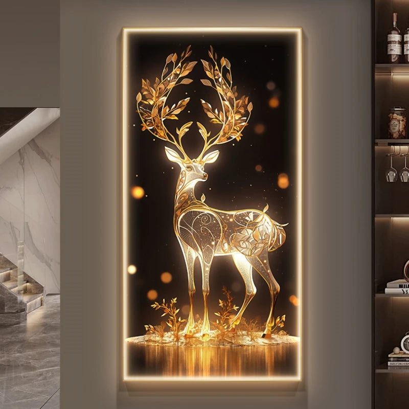 Luxury LED Crystal Porcelain Wall Lamp - Deer Design Decorative Painting