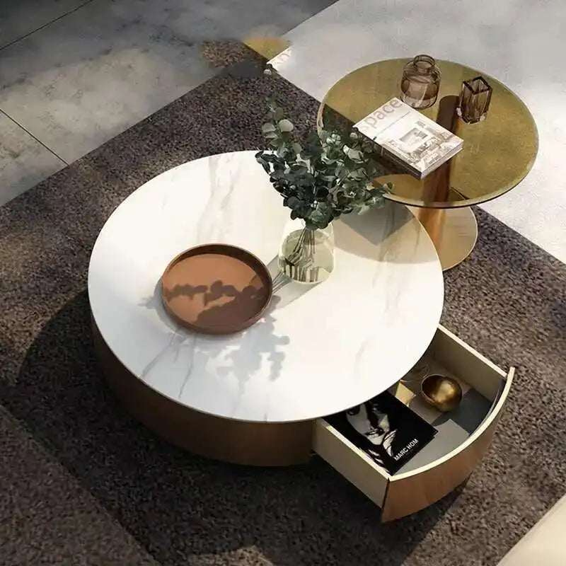 Luxury Round Coffee Table - Designer Metal Base