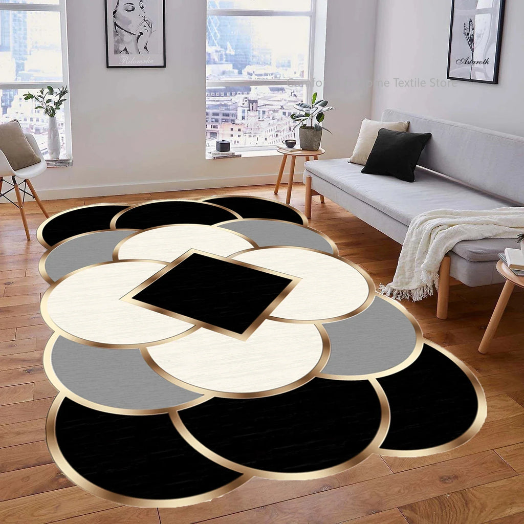 Luxury Gold Geometric Area Rug - Non-Slip Washable Carpet for Living Room & Bedroom