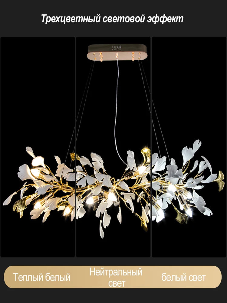 Artpad Modern Ginkgo Leaf Chandeliers for Dining room Ceiling Leaves Pendant Chandelier for Living Room Bedroom Kitchen Island