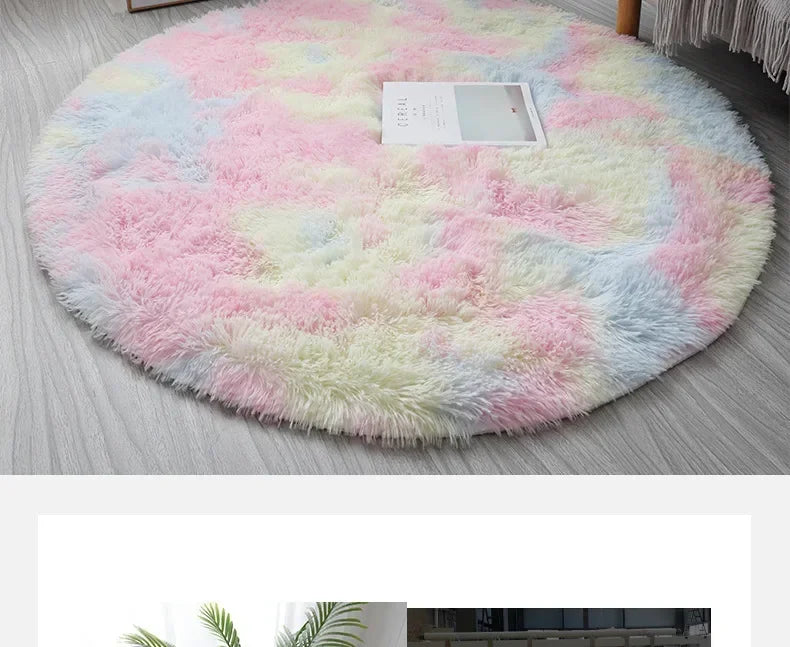Super Soft Round Plush Rug - Fluffy Area Carpet for Living Room & Bedroom