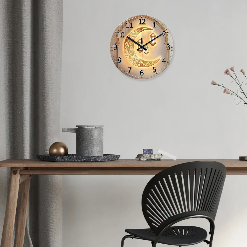 Luxury Golden Moon Wall Clock - Silent Quartz with Tempered Glass (12-16 Inch)