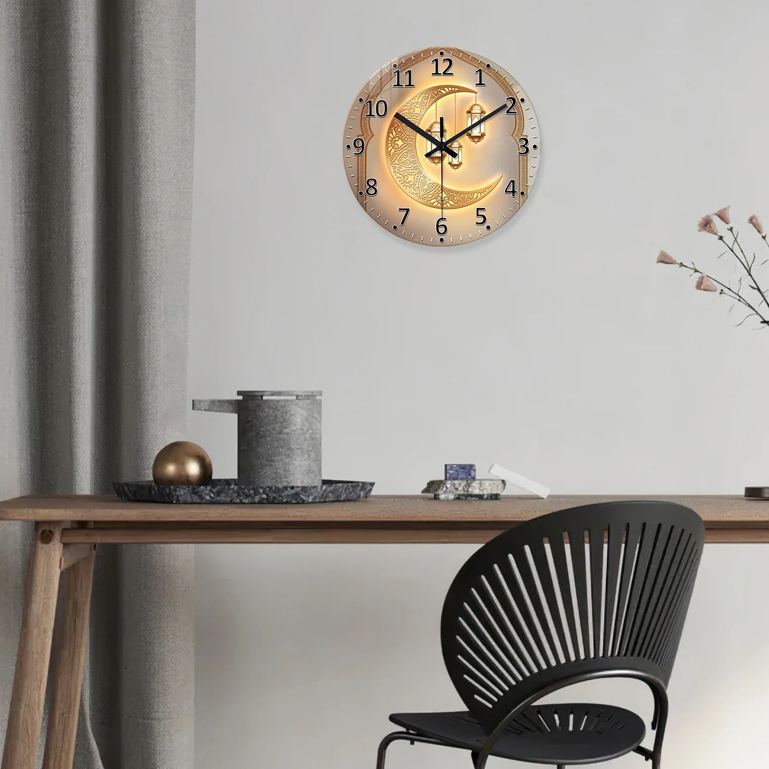 Luxury Golden Moon Wall Clock - Silent Quartz with Tempered Glass (12-16 Inch)