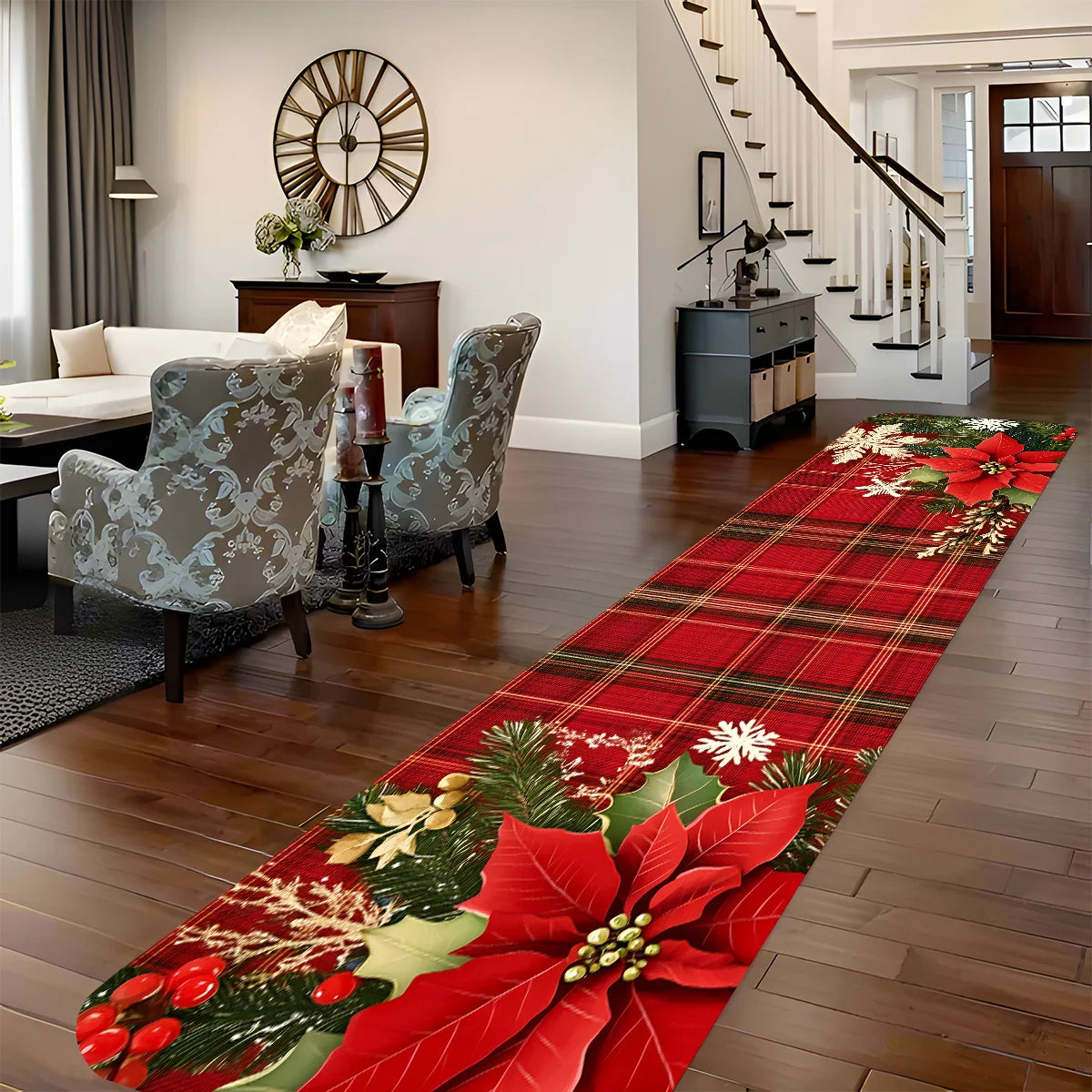 Christmas Checkered Runner Rug - Machine Washable Kitchen & Hallway Carpet