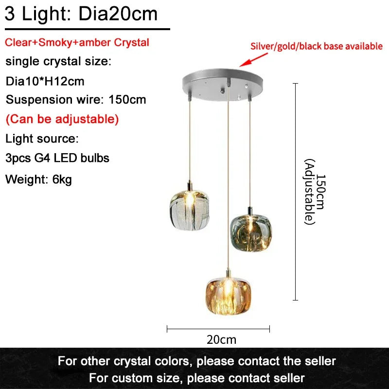 Luxury Led Staircase Chandelier Modern Home Decor Indoor Lighting Fixture Creative Amber/Smoky Grey/Clear Crystal Hanging Lamp