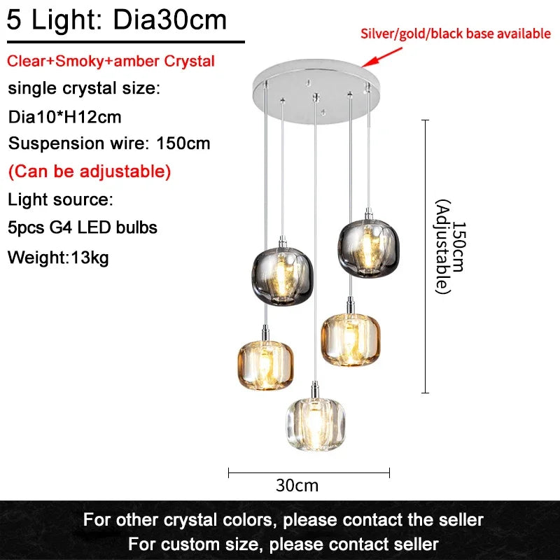 Luxury Led Staircase Chandelier Modern Home Decor Indoor Lighting Fixture Creative Amber/Smoky Grey/Clear Crystal Hanging Lamp