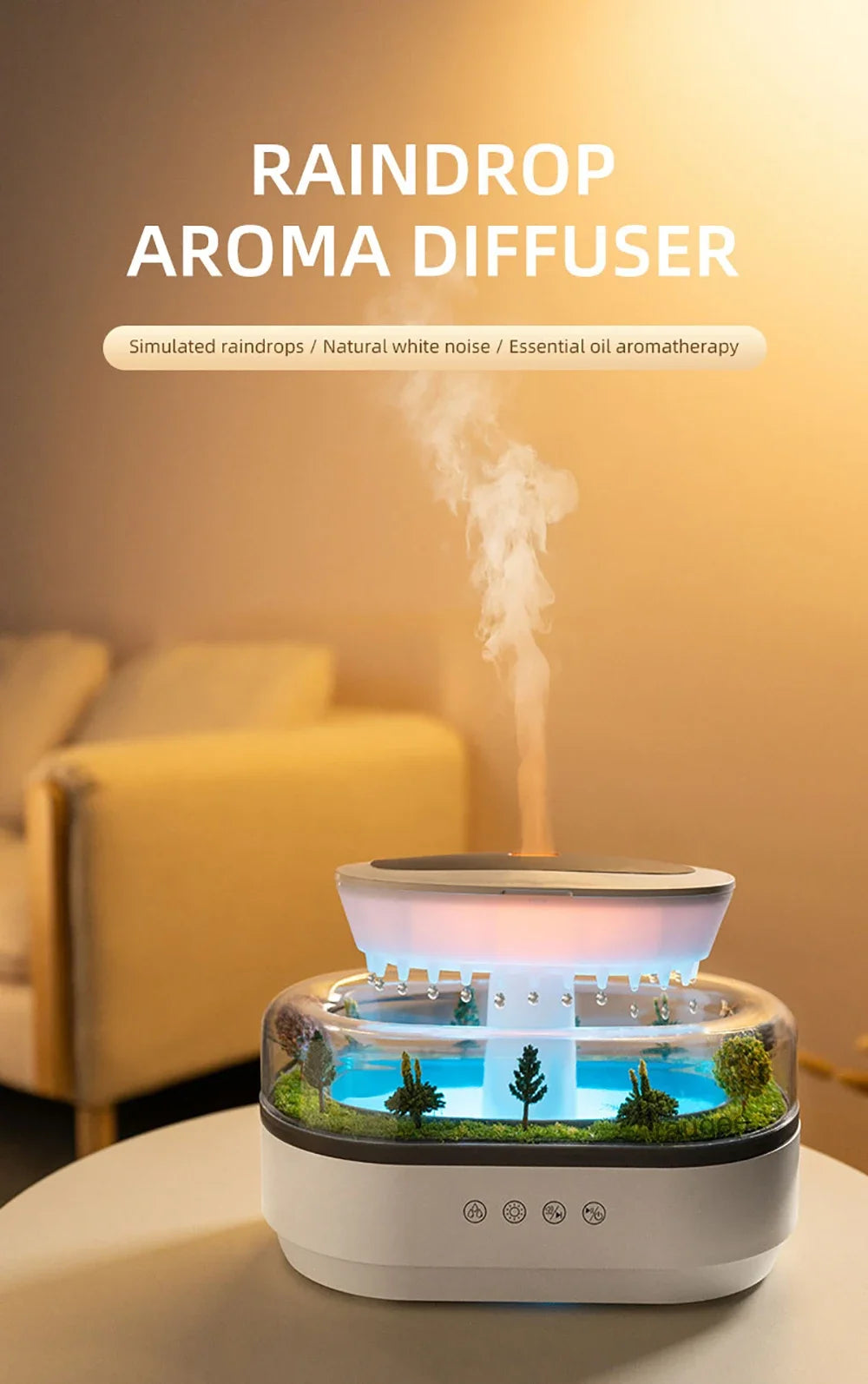 Raindrop Aroma Diffuser with LED Light & White Noise