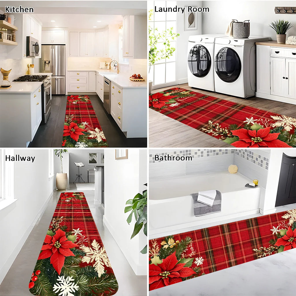 Christmas Checkered Runner Rug - Machine Washable Kitchen & Hallway Carpet