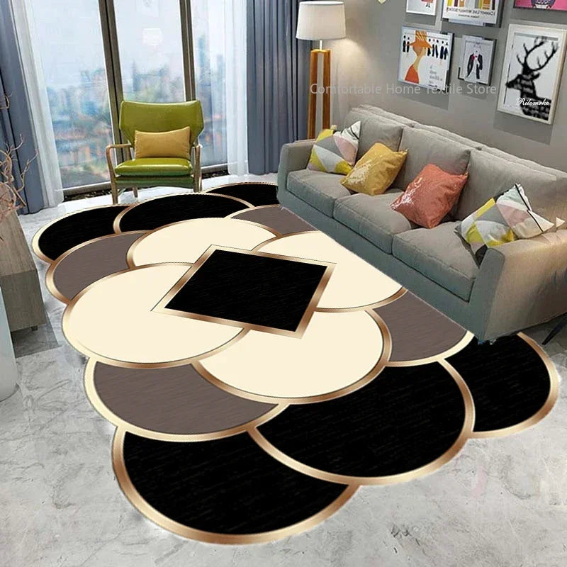 Luxury Gold Geometric Area Rug - Non-Slip Washable Carpet for Living Room & Bedroom