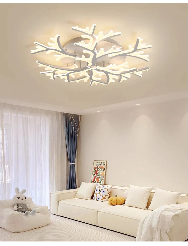 Nordic Minimalist Creative Branch Antlers Ceiling Chandelier Living Room Bedroom Indoor Lighting Led Ceiling Lamp Light Fixture