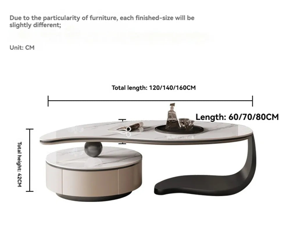 Modern Coffee Table With 2 Storage Drawers For Living Room Faux Marble Leaf Shape Coffee End Tables With Sturdy Metal Base