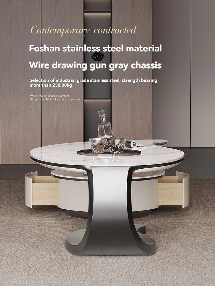 Modern Coffee Table With 2 Storage Drawers For Living Room Faux Marble Leaf Shape Coffee End Tables With Sturdy Metal Base