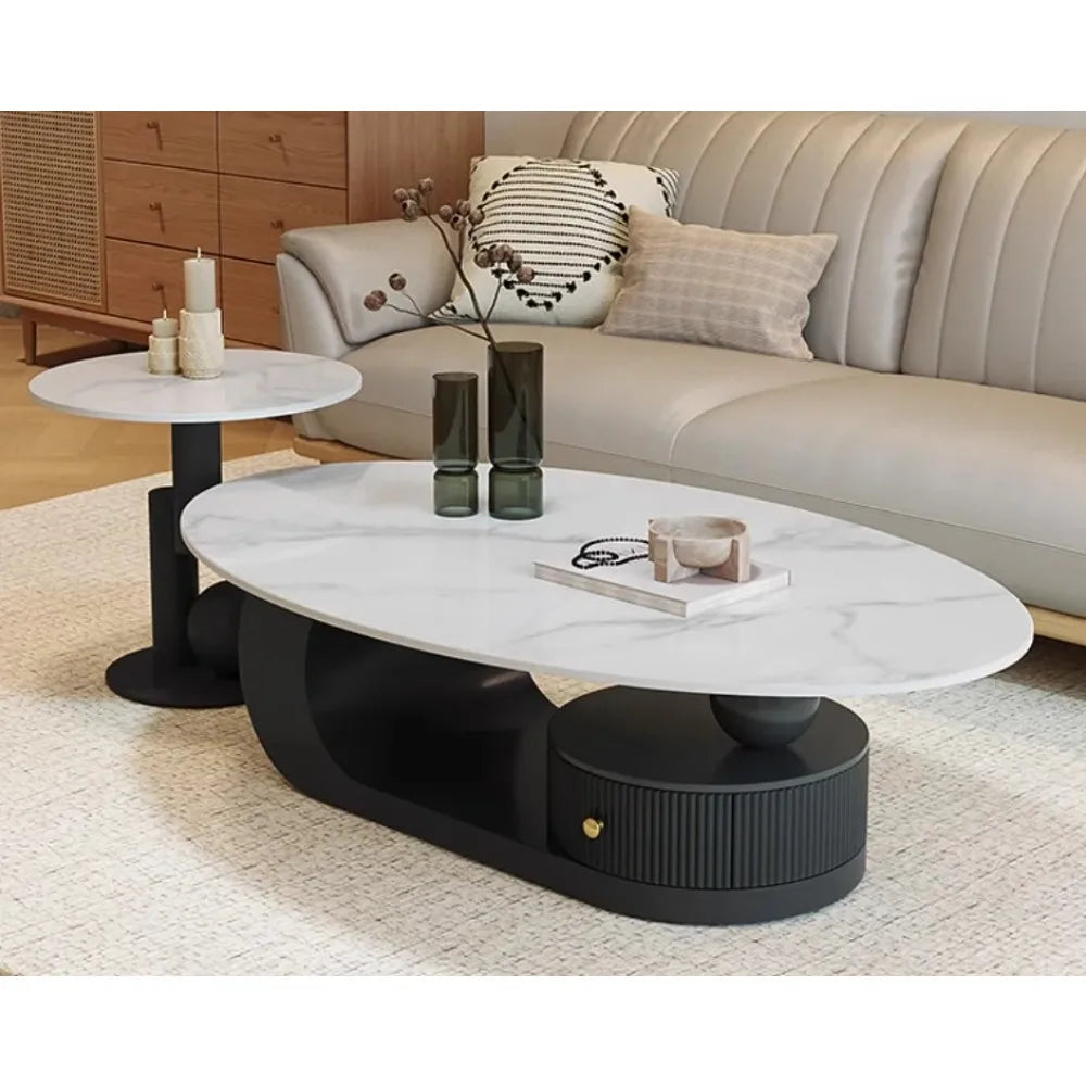 Cream Style Oval Coffee Table - Minimalist Rock Plate Design