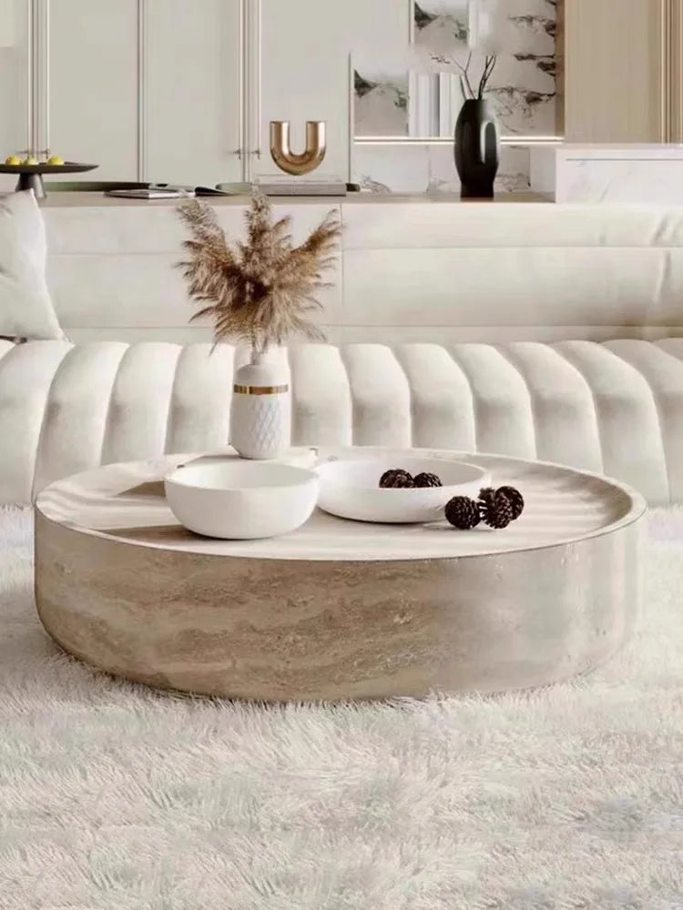 Japanese Industrial Round Coffee Table - Space-Saving Design