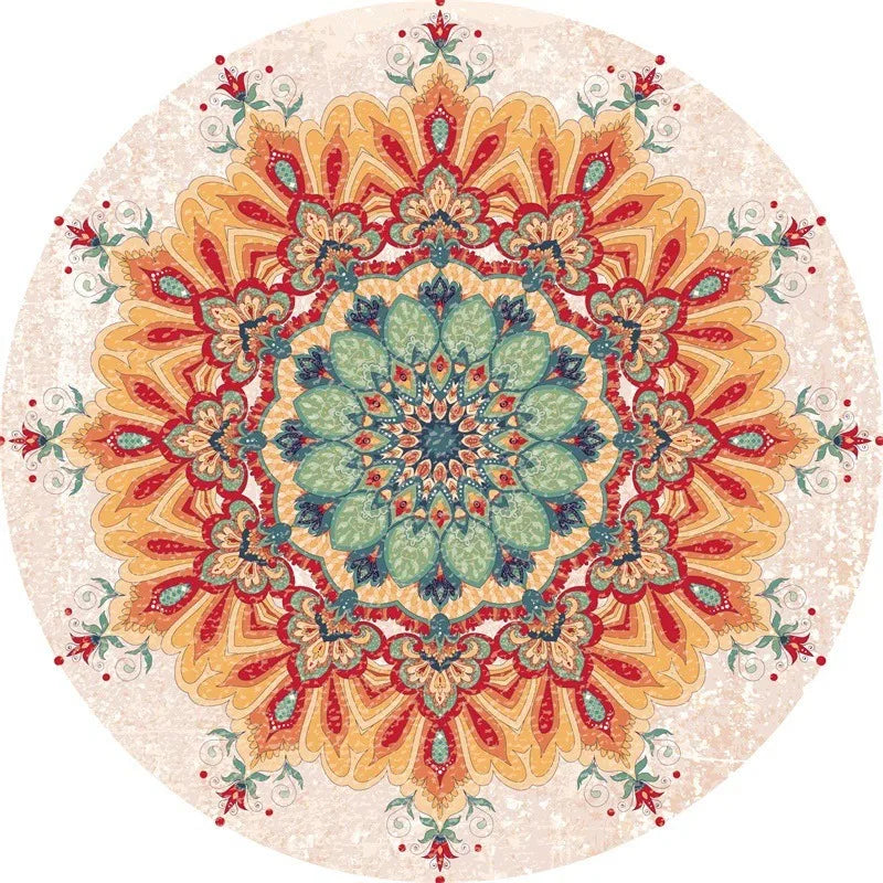 Mandala Round Area Rug - Non-Slip Dirt-Resistant Carpet for Living Room & Bedroom