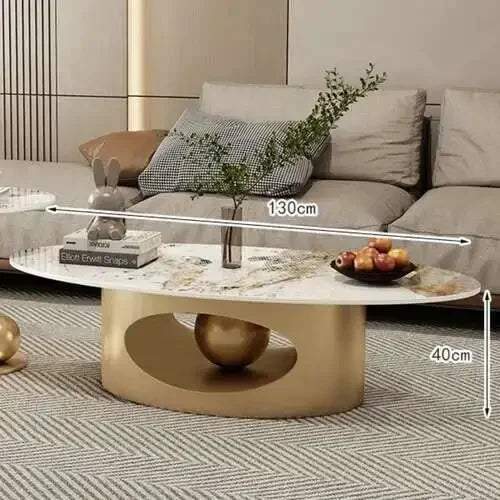 Modern Marble Effect Coffee Table - Nordic Oval Design