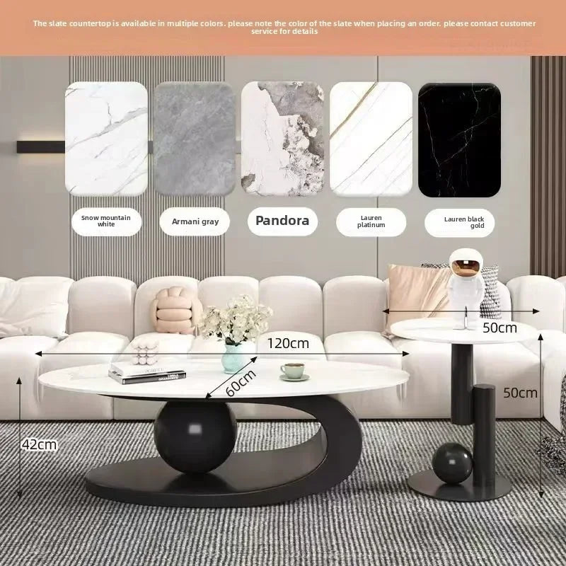 Bright Oval Coffee Table - Italian Rock Slab Design