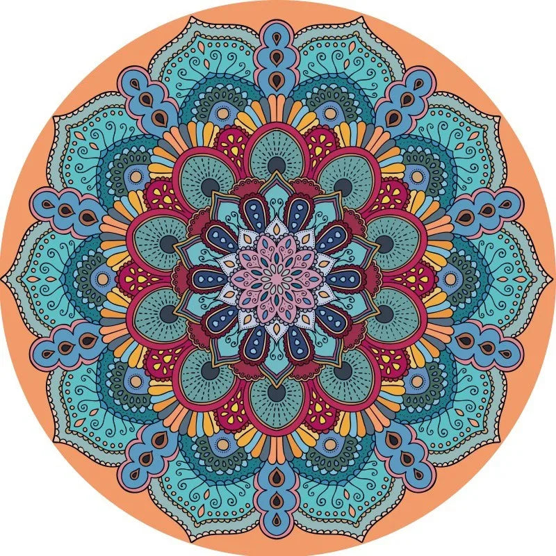 Mandala Round Area Rug - Non-Slip Dirt-Resistant Carpet for Living Room & Bedroom