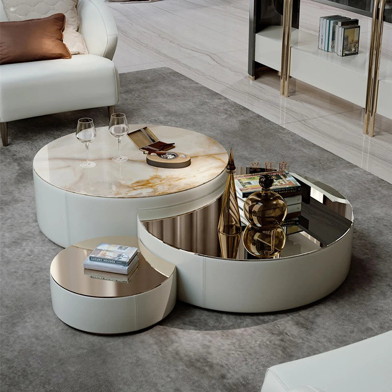 Modern Round Nesting Marble Coffee Table Set of 3