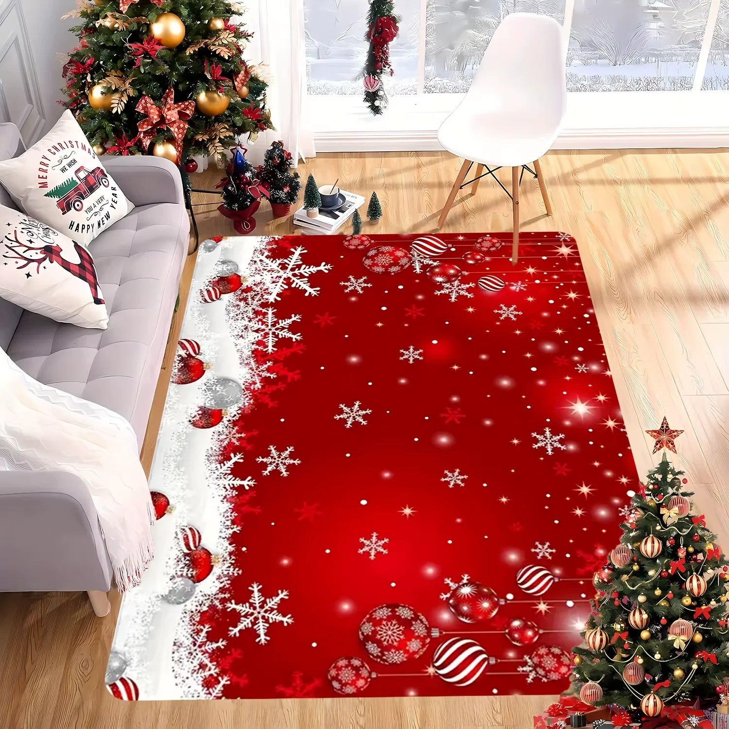 Christmas Snow Rug - Festive Area Rug for Living Room & Bedroom