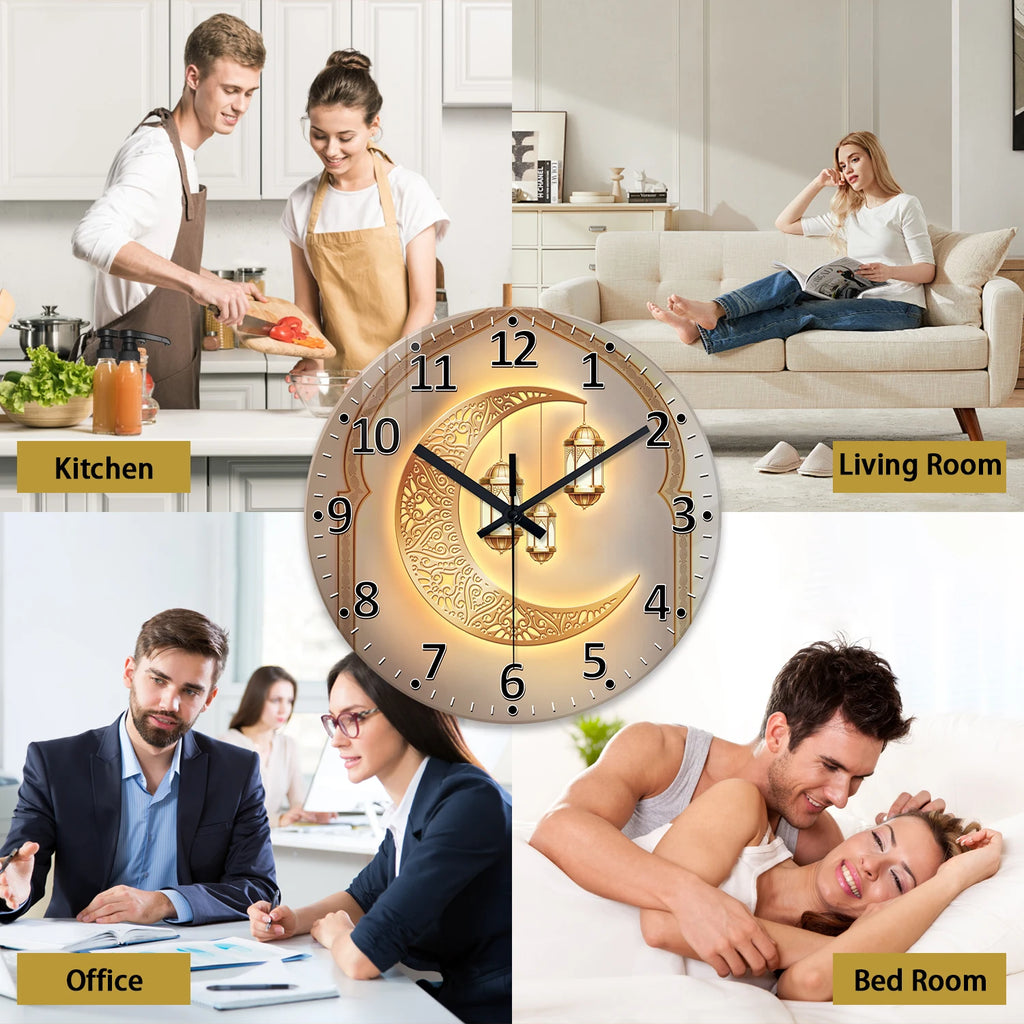 Luxury Golden Moon Wall Clock - Silent Quartz with Tempered Glass (12-16 Inch)