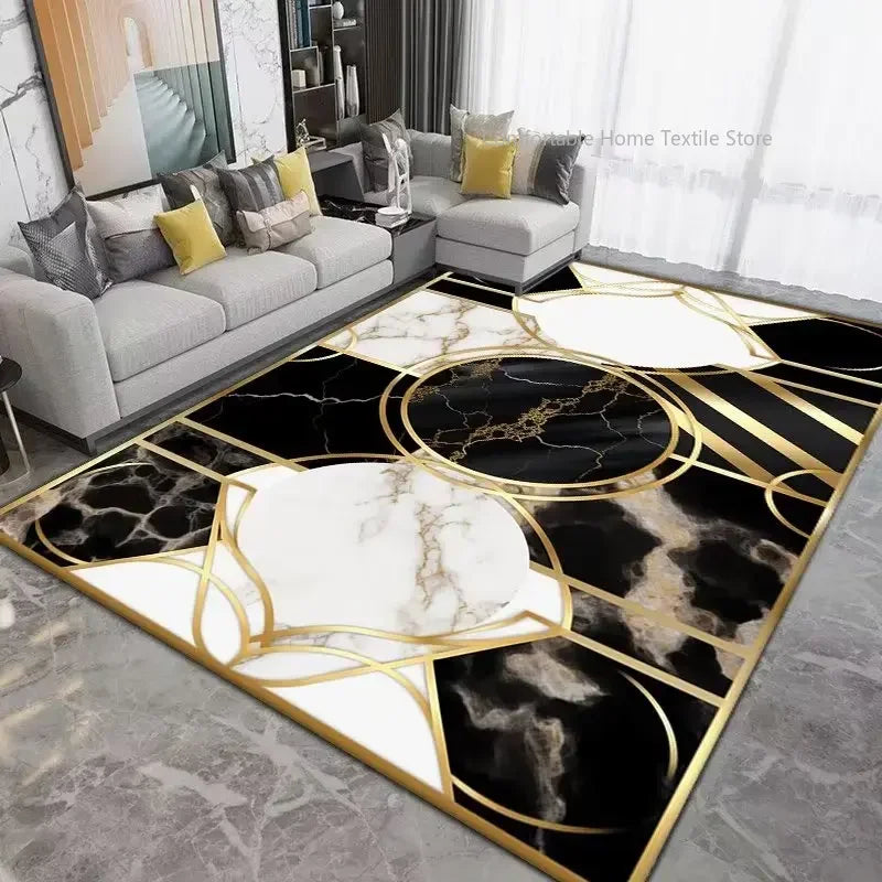Luxury Gold Geometric Area Rug - Non-Slip Washable Carpet for Living Room & Bedroom