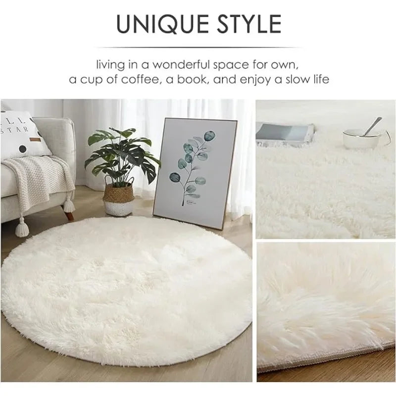 Super Soft Round Plush Rug - Fluffy Area Carpet for Living Room & Bedroom