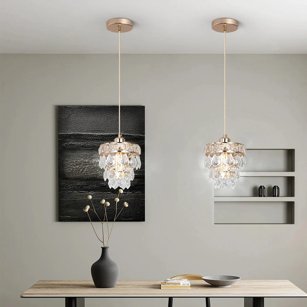 Crystal K9 Chandelier Lamp Living Bedroom Indoor Hanging Lighting Fixtures Modern Gold Pendant Lights for Restaurant Cloakroom E