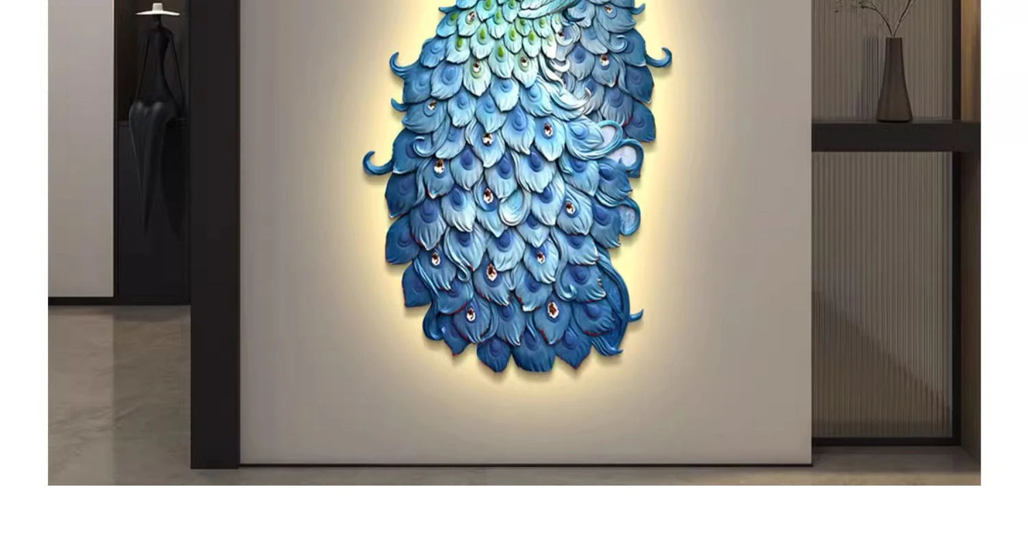 LED Peacock Wall Art - Decorative Entrance Painting with Night Light