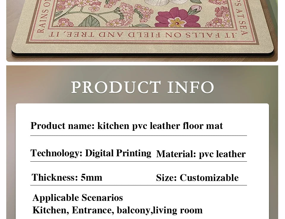 Waterproof Kitchen Floor Mat - Oil-Proof PVC Carpet Runner for Kitchen & Hallway