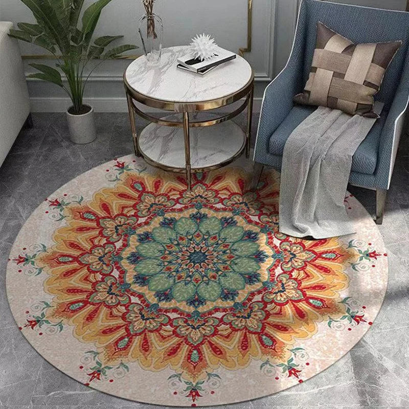 Mandala Round Area Rug - Non-Slip Dirt-Resistant Carpet for Living Room & Bedroom