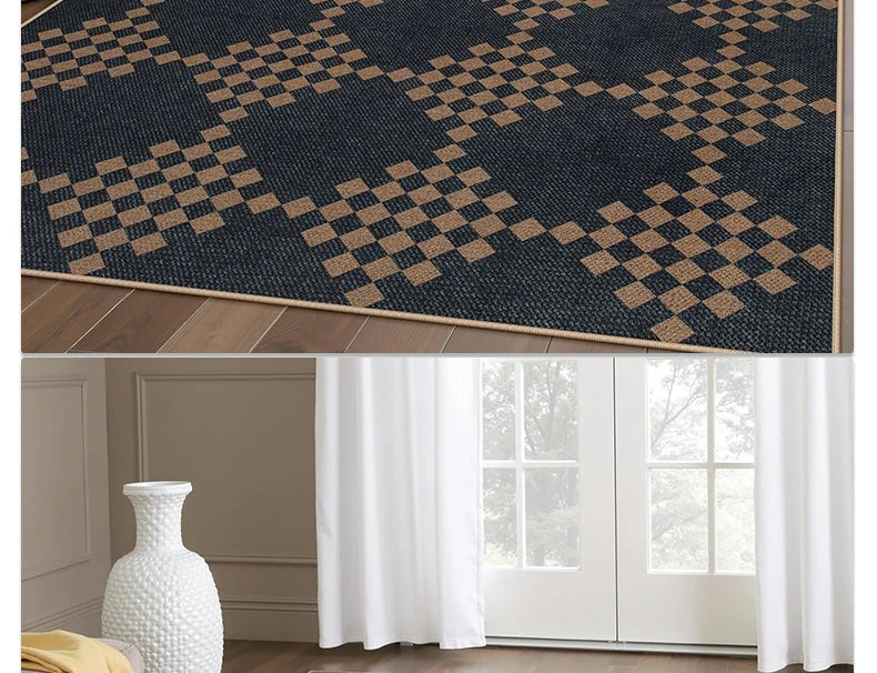 Black & White Checkered Rug - Non-Slip Living Room Carpet