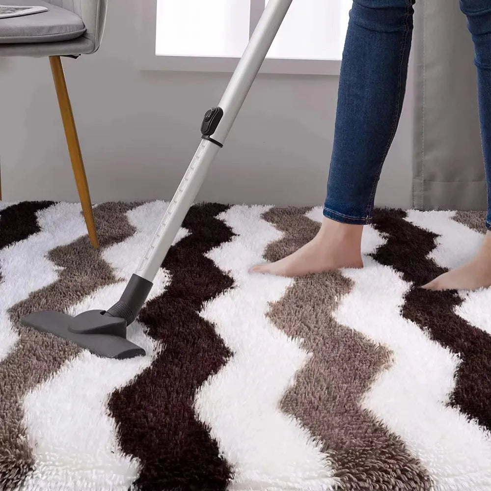 Plush Wave Pattern Area Rug - Soft Warm Patchwork Carpet for Living Room & Bedroom