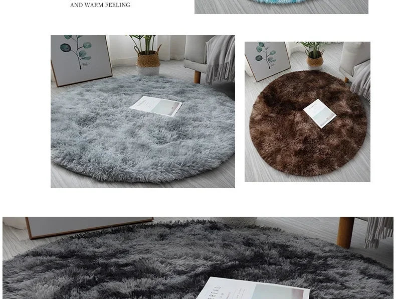 Super Soft Round Plush Rug - Fluffy Area Carpet for Living Room & Bedroom