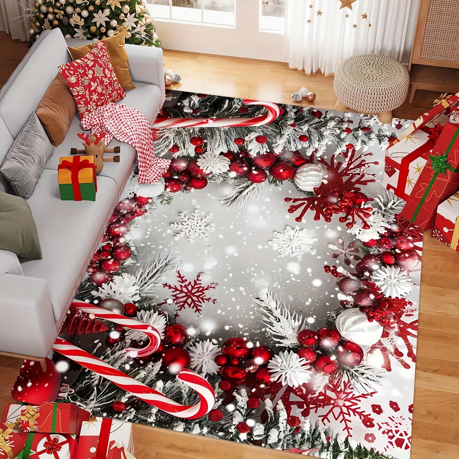 Christmas Snow Rug - Festive Area Rug for Living Room & Bedroom