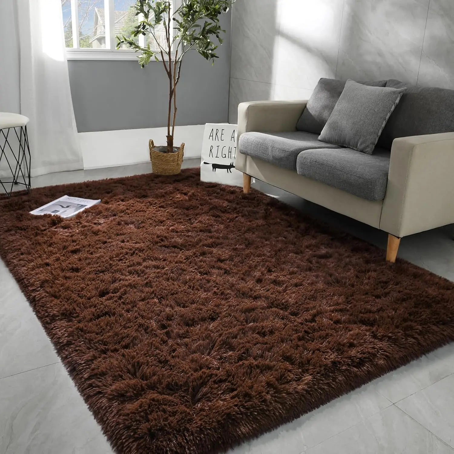 Dyed Plush Fluffy Rug - Soft Anti-Slip Carpet for Living Room & Kids Room