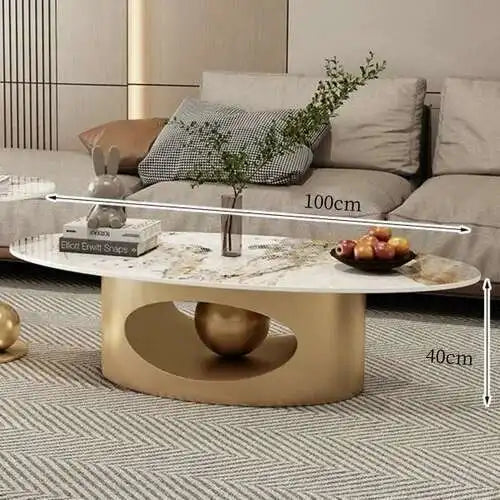 Modern Marble Effect Coffee Table - Nordic Oval Design