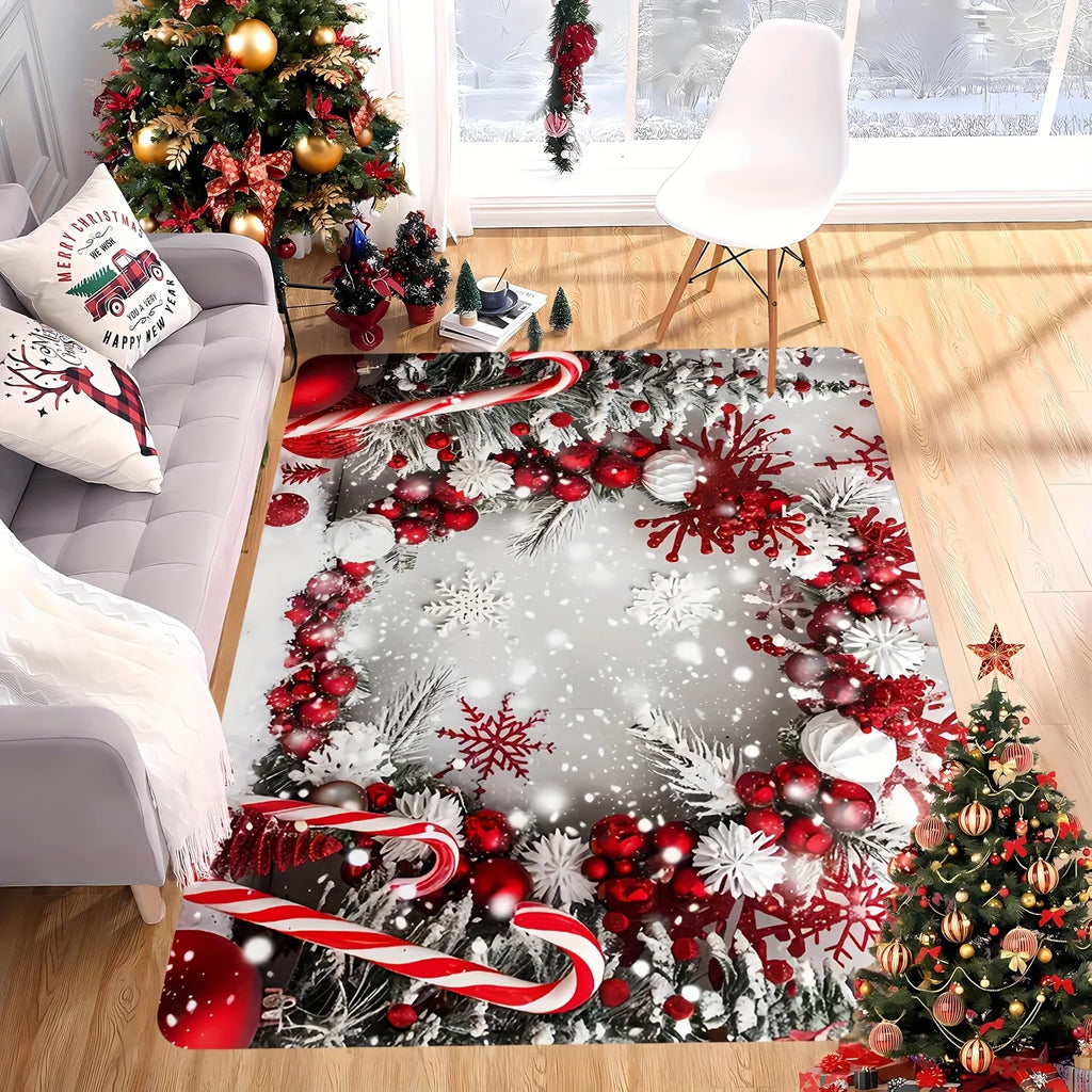 Christmas Snow Rug - Festive Area Rug for Living Room & Bedroom