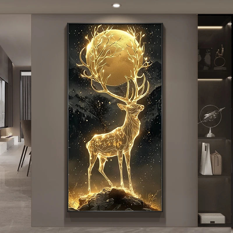 Luxury LED Crystal Porcelain Wall Lamp - Deer Design Decorative Painting