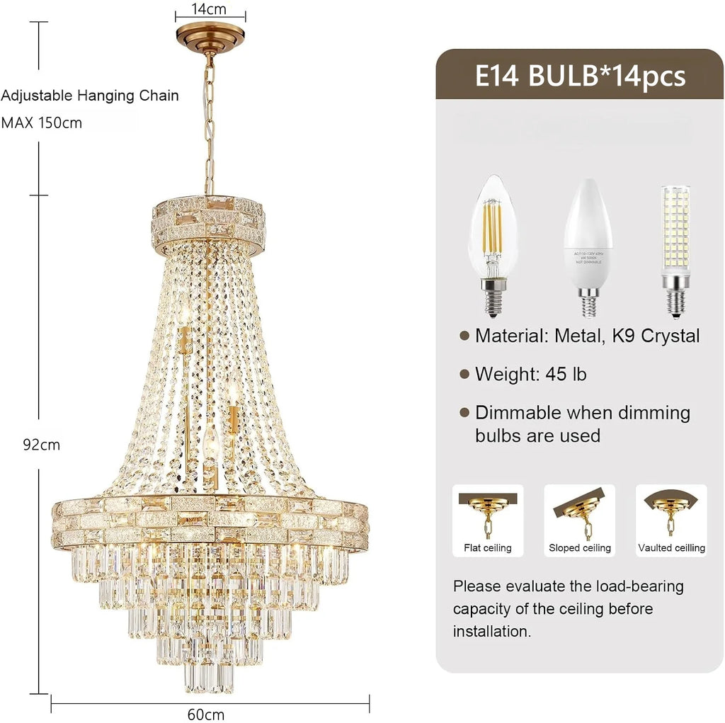 Modern Gold Crystal Chandeliers for Dining Room Living Room Vila Luxury Large Chandelier Pendant Light Fixture Kitchen Island
